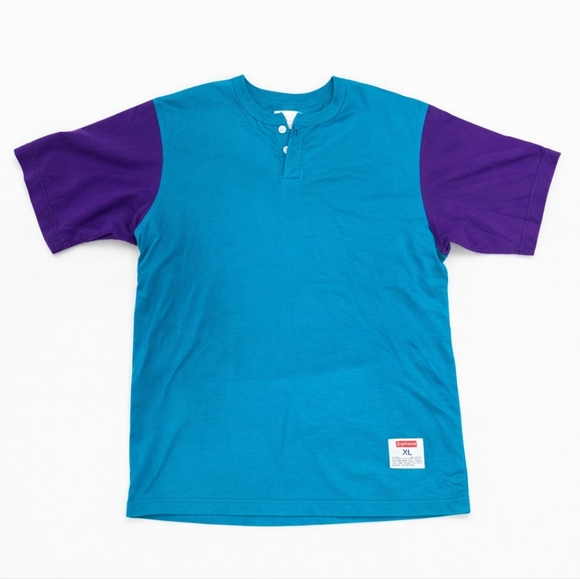 Supreme Other - Supreme Color Block Henley Shirt Teal Purple Vintage Fits Large